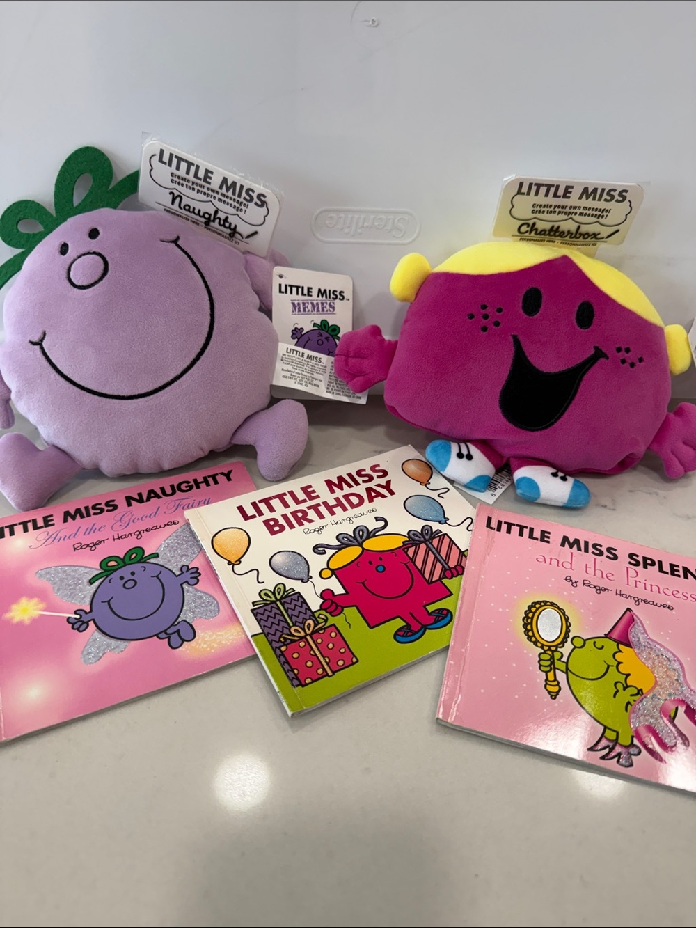 Little Miss Plush Characters in Purple, Pink and Yellow by Little Miss